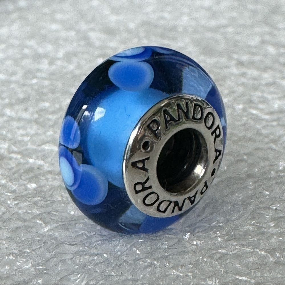 Pandora Blue Glass Flower Charm Bead